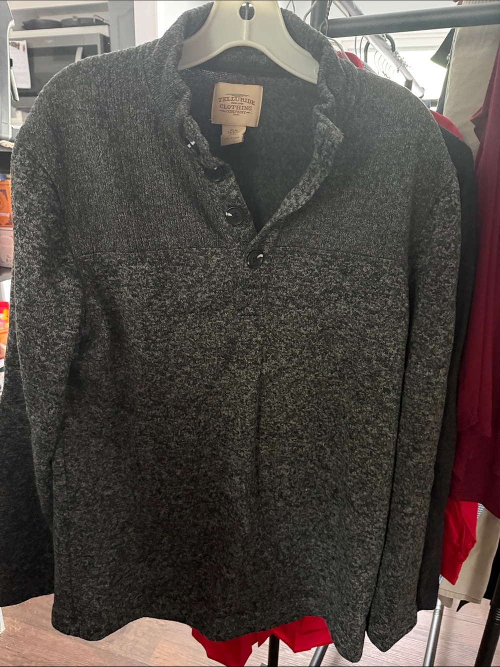 Telluride Clothing Co. Men's Dark Gray Button-Neck Crewneck Sweater